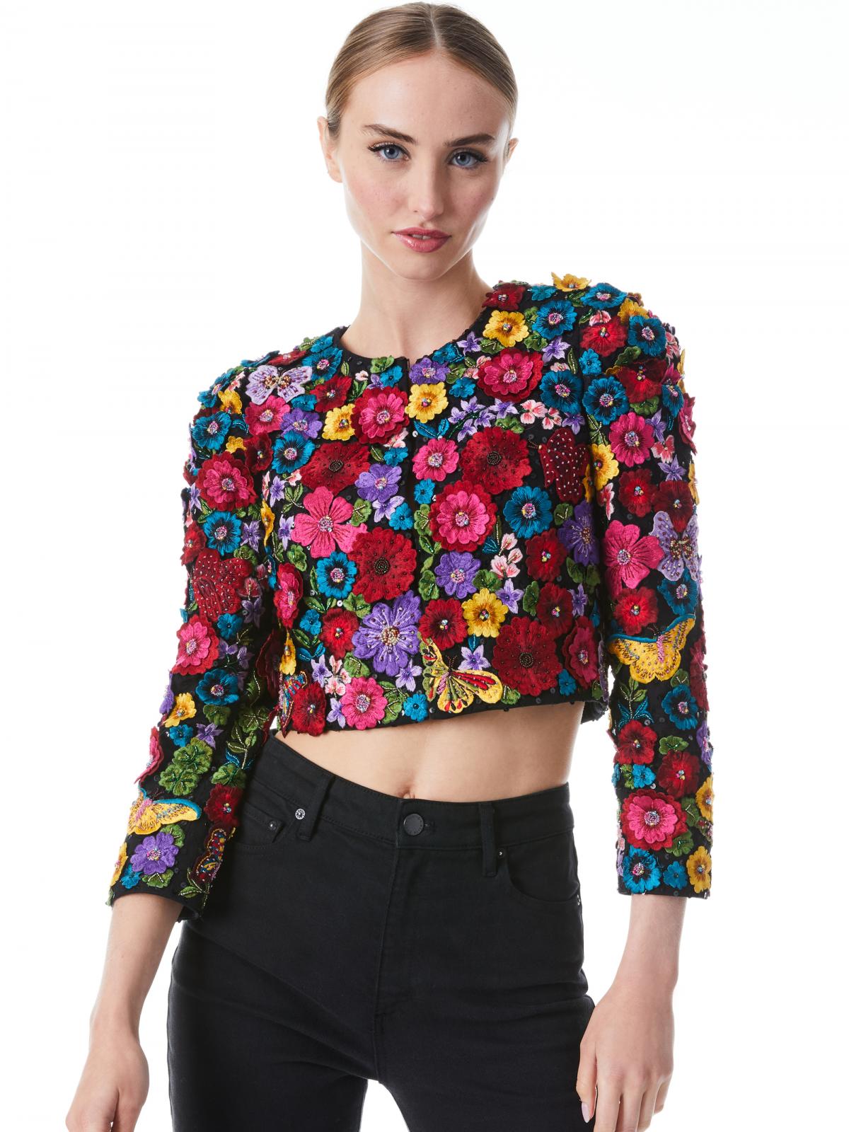 Alice + Olivia Women Jackets + Coats | Lorna Cropped Floral Applique ...